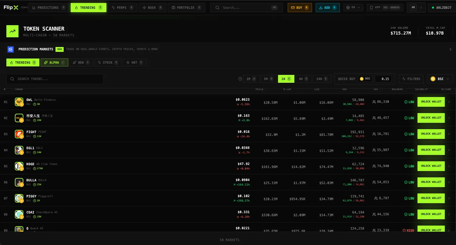 FlipX web terminal for BSC trading