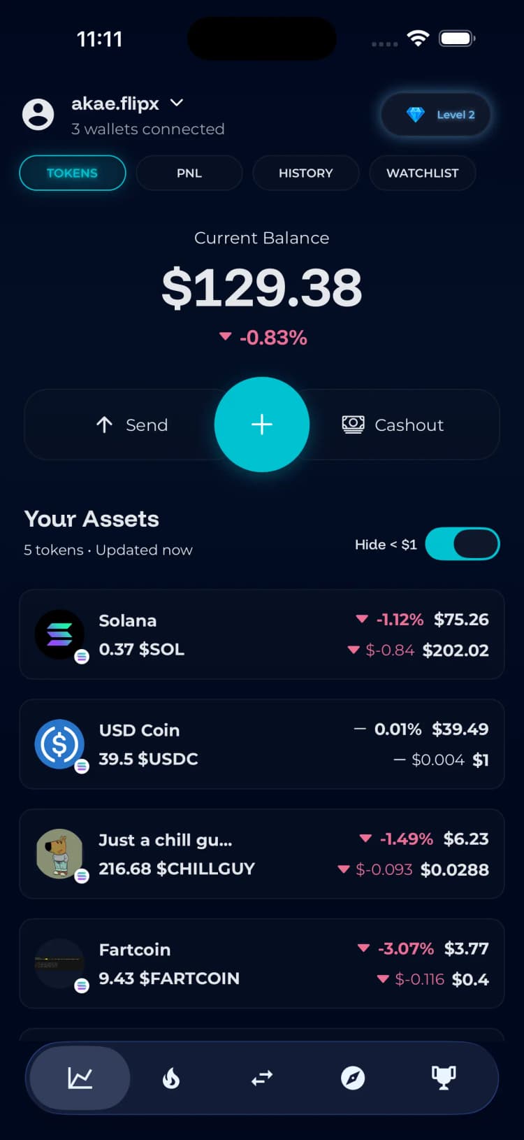 FlipX Solana wallet mobile interface