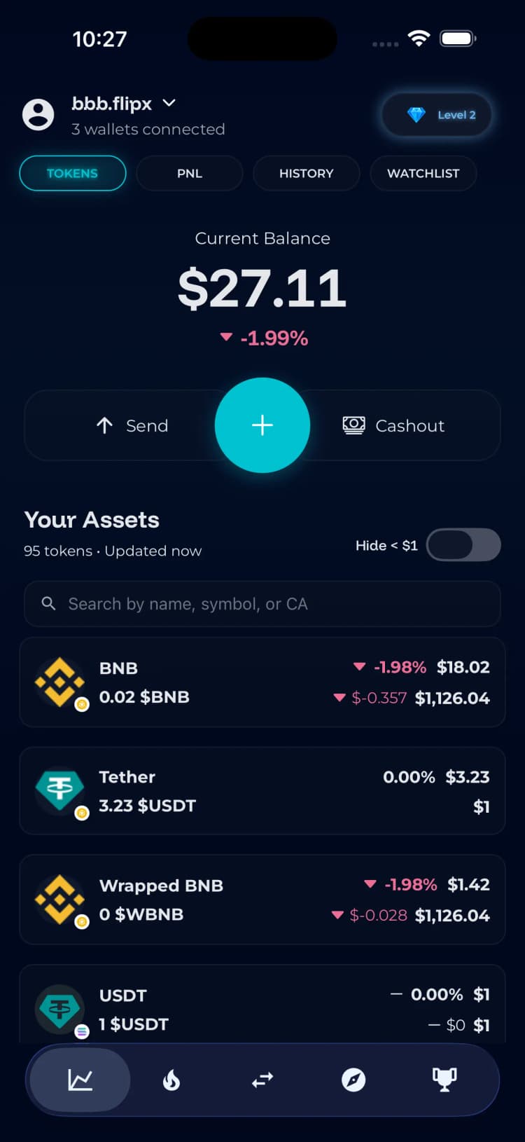 FlipX BSC wallet mobile interface