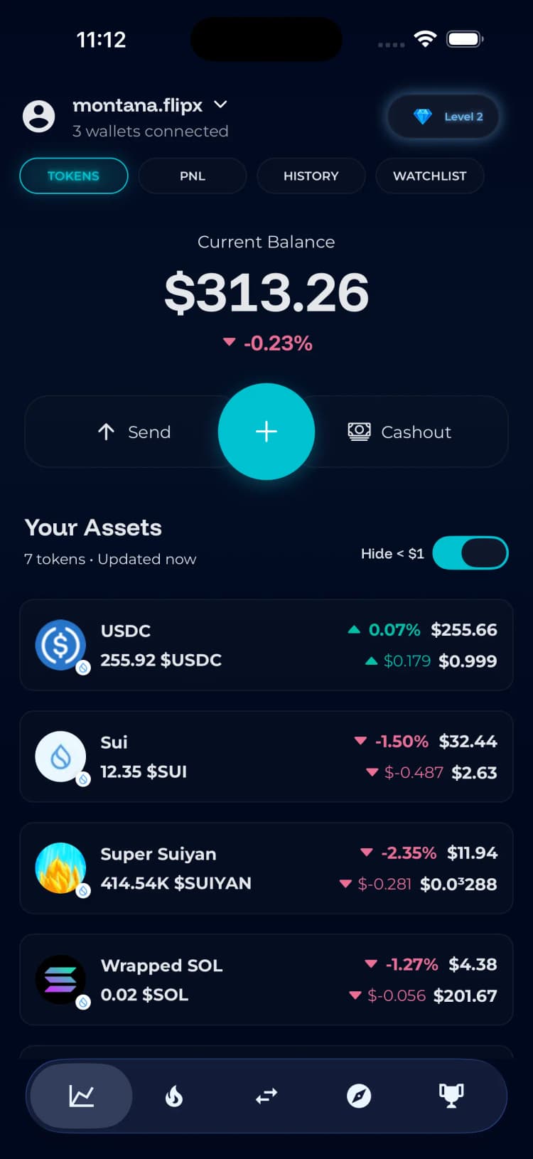 FlipX Sui wallet mobile interface