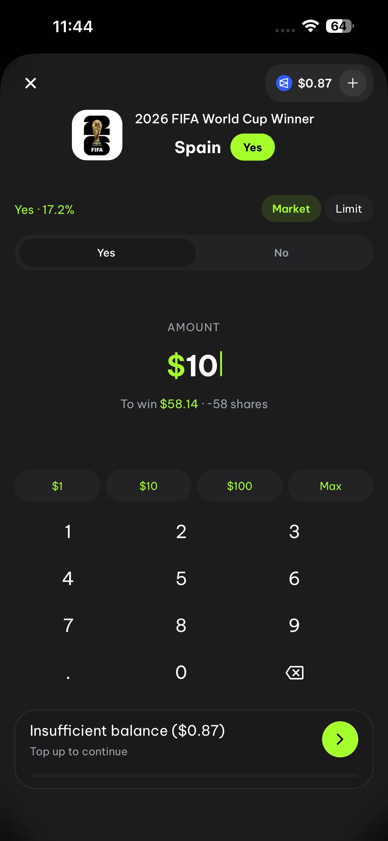 Bridge to Polymarket flow on FlipX mobile wallet screen 3