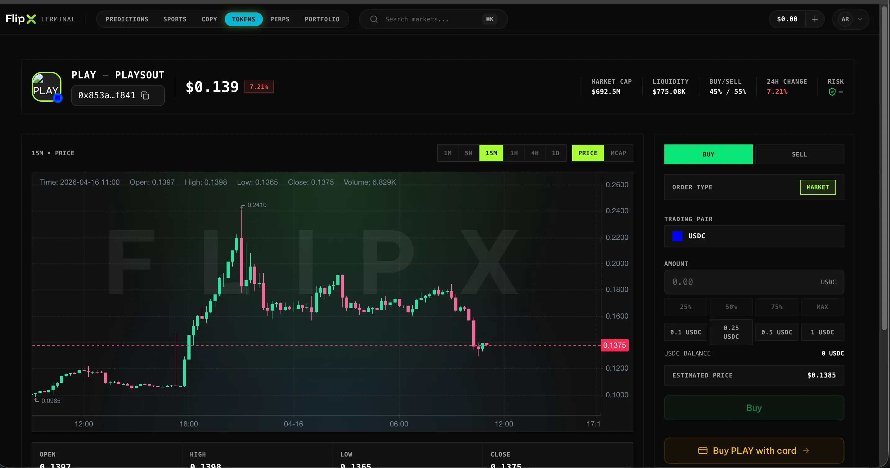 FlipX web terminal for Hyperliquid-style perps trading screen 2