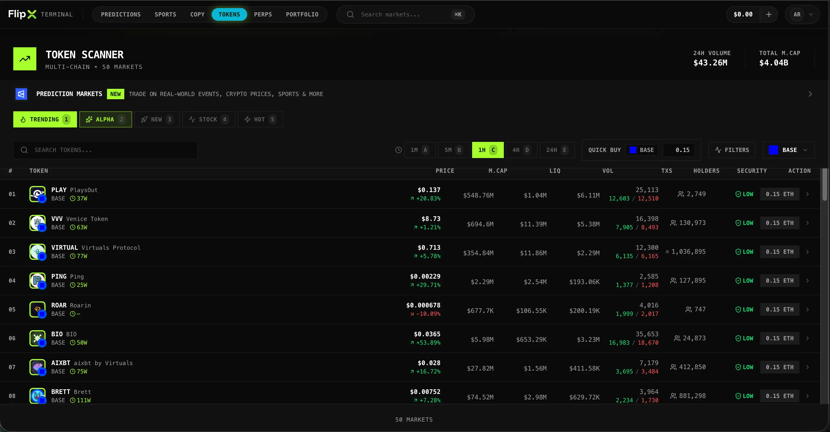 FlipX web terminal for funding and trading prediction markets screen 3