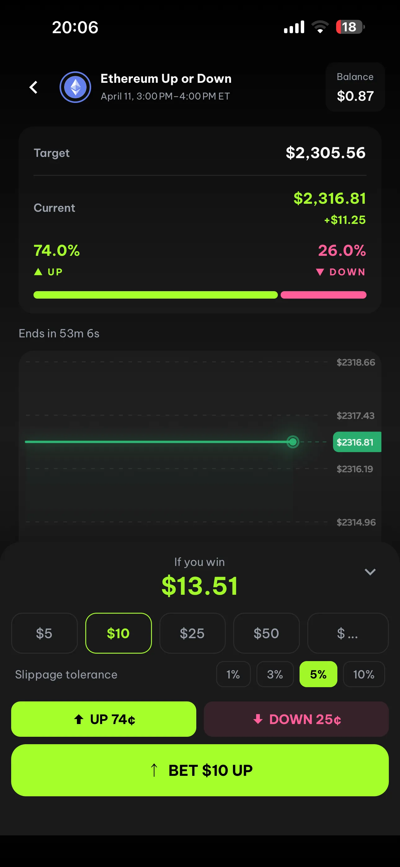 FlipX Up or Down trading interface on mobile screen 3