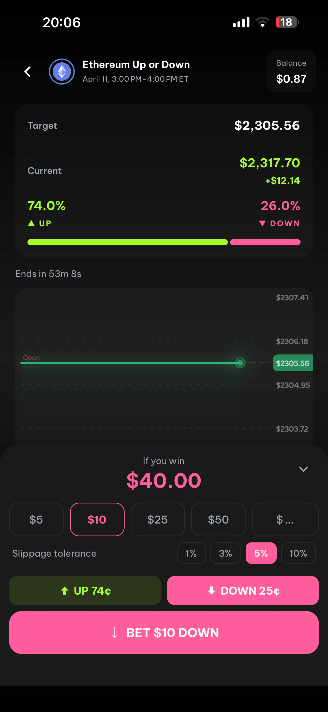 FlipX Up or Down trading interface on mobile screen 2