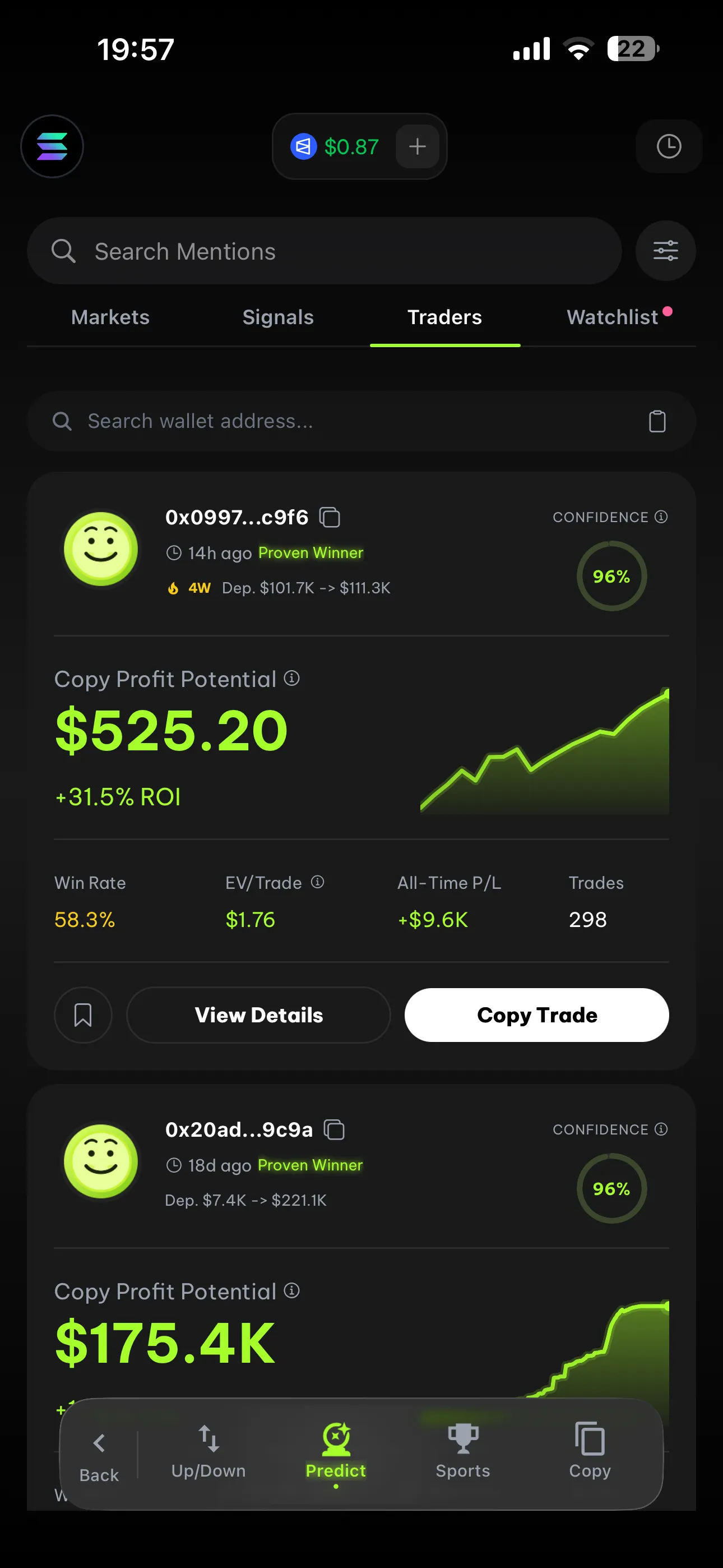 FlipX mobile copy trading flow for prediction traders screen 1