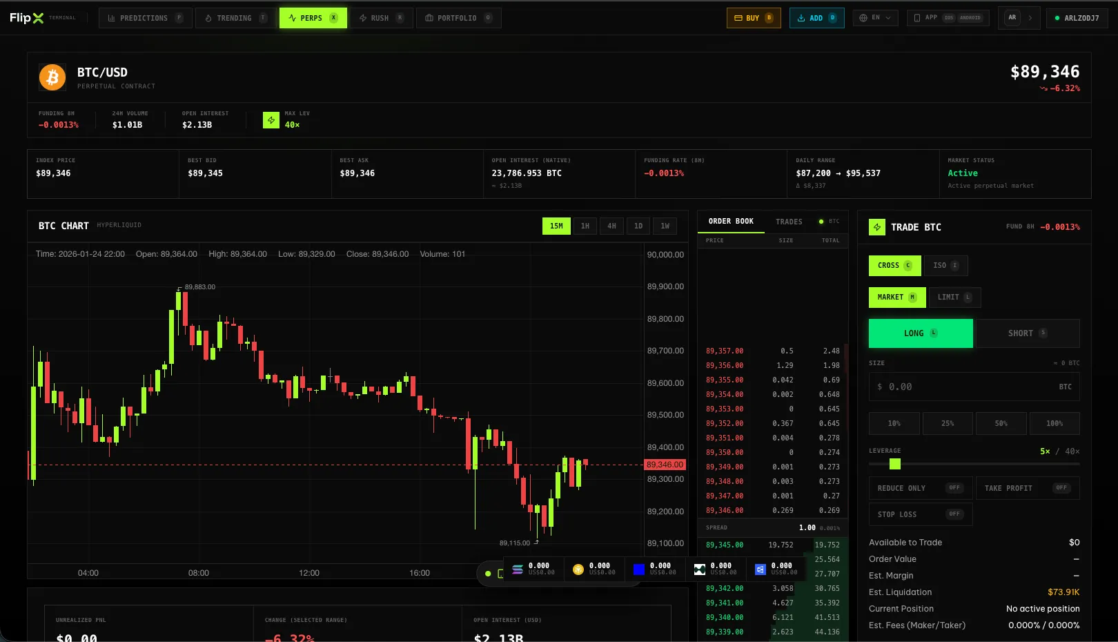 FlipX web trading terminal preview